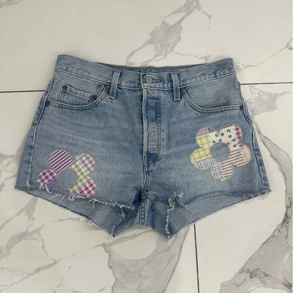 Levi's Premium 150 Anniversary Shorts Women Sz 29 501 Original Fit Patched Big E